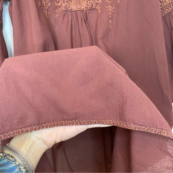 JOHNNY WAS Workshop Megan Embroidered Flare Sleeve Tunic Top Cocoa Brown Sz XL - Picture 9 of 12